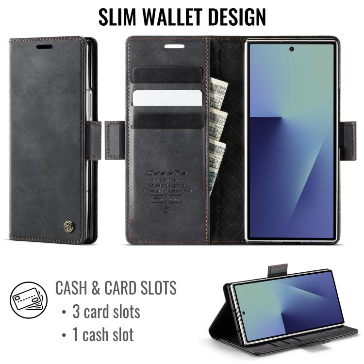 For Samsung Galaxy Z Fold7 5G CaseMe 033 Calf Leather Lining Microfibre RFID Blocking Phone Case