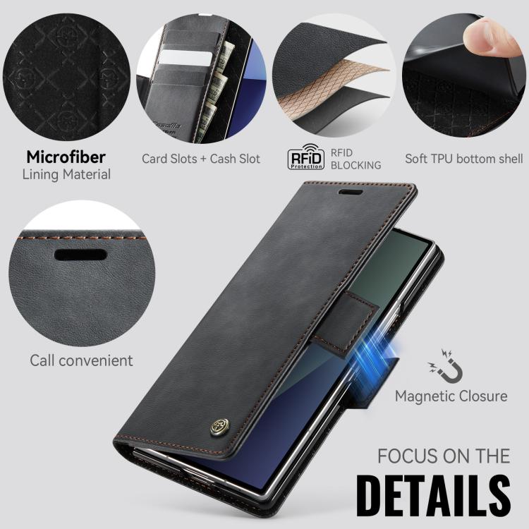 For Samsung Galaxy Z Fold7 5G CaseMe 033 Calf Leather Lining Microfibre RFID Blocking Phone Case