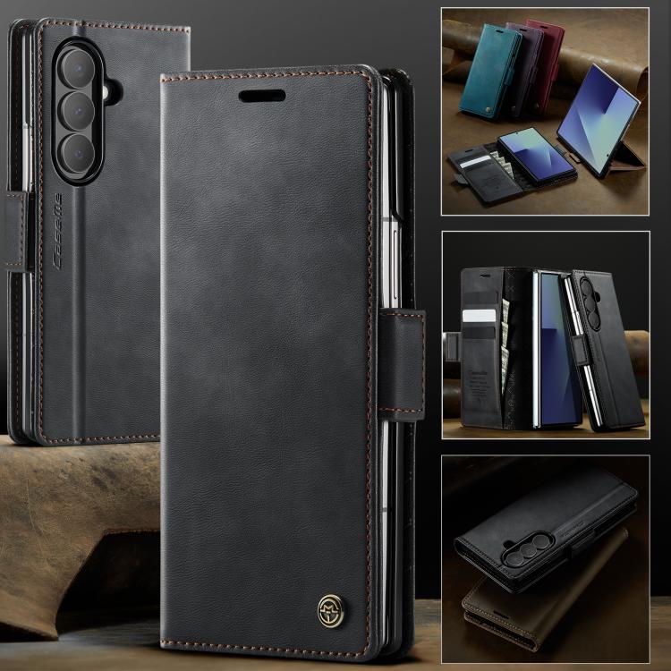 For Samsung Galaxy Z Fold7 5G CaseMe 033 Calf Leather Lining Microfibre RFID Blocking Phone Case