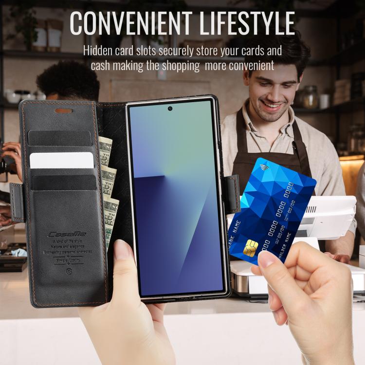 For Samsung Galaxy Z Fold7 5G CaseMe 033 Calf Leather Lining Microfibre RFID Blocking Phone Case