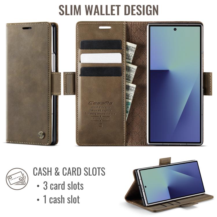 For Samsung Galaxy Z Fold7 5G CaseMe 033 Calf Leather Lining Microfibre RFID Blocking Phone Case