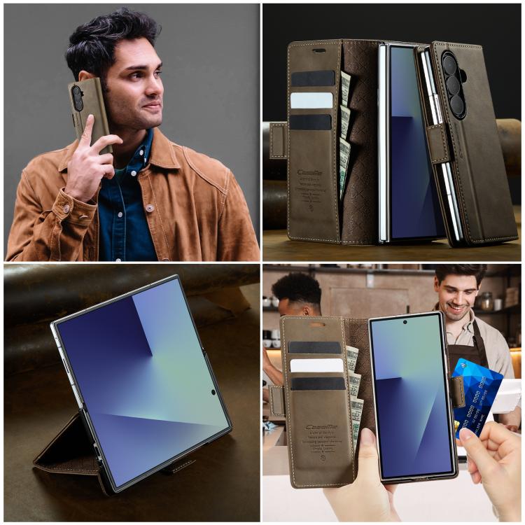 For Samsung Galaxy Z Fold7 5G CaseMe 033 Calf Leather Lining Microfibre RFID Blocking Phone Case