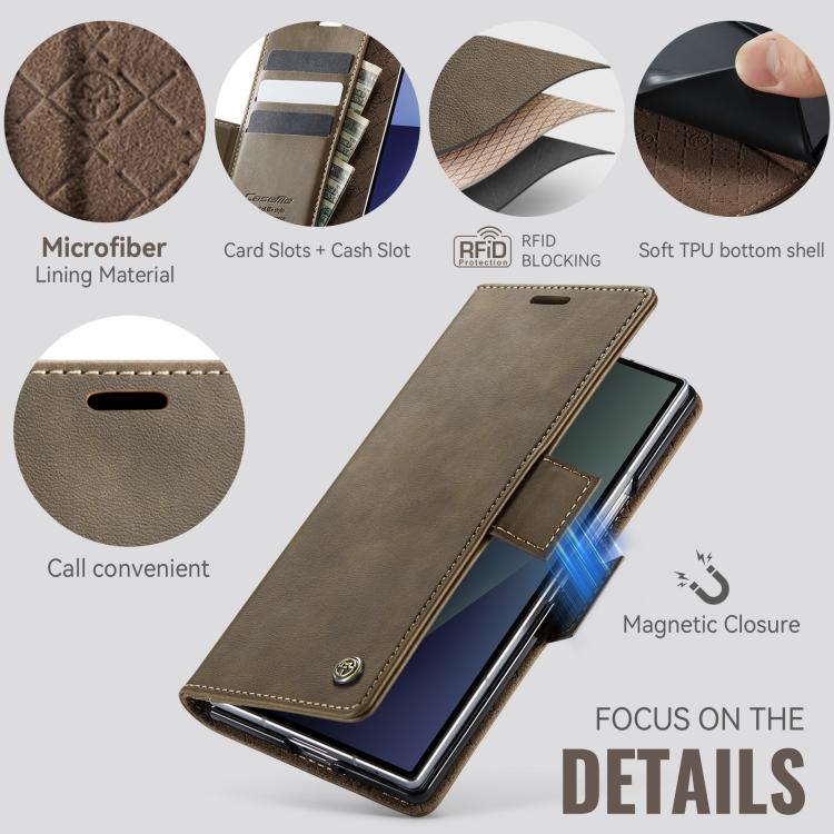 For Samsung Galaxy Z Fold7 5G CaseMe 033 Calf Leather Lining Microfibre RFID Blocking Phone Case