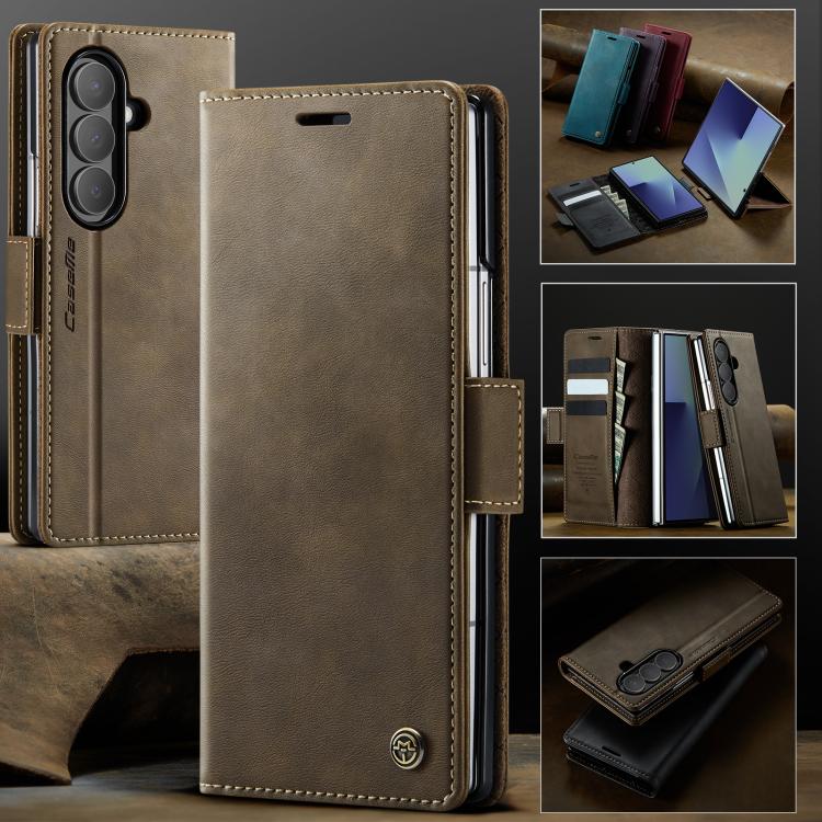 For Samsung Galaxy Z Fold7 5G CaseMe 033 Calf Leather Lining Microfibre RFID Blocking Phone Case
