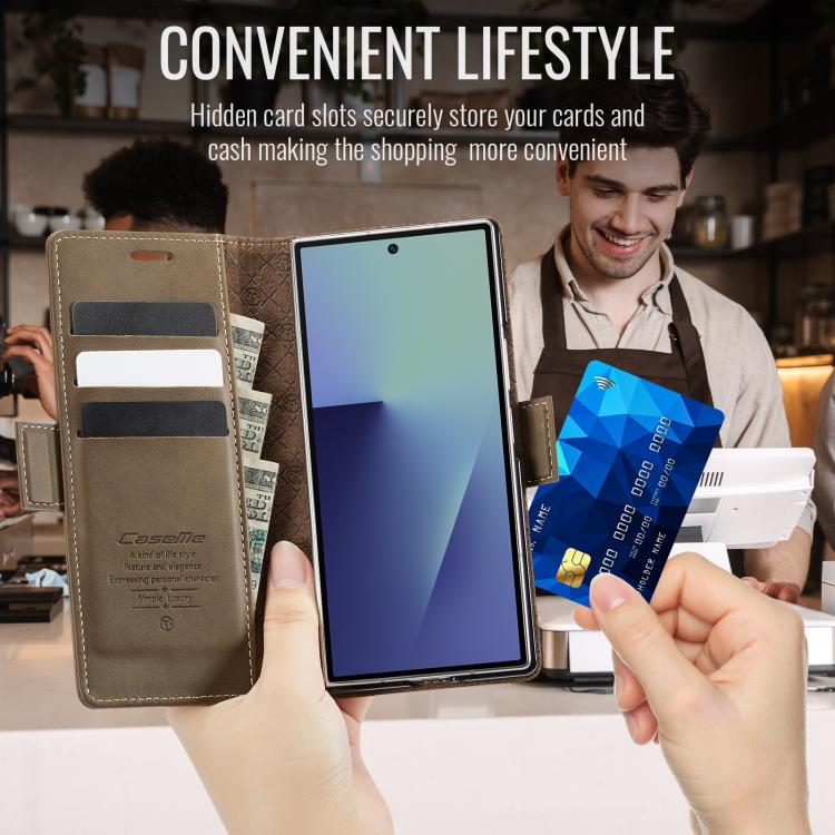 For Samsung Galaxy Z Fold7 5G CaseMe 033 Calf Leather Lining Microfibre RFID Blocking Phone Case