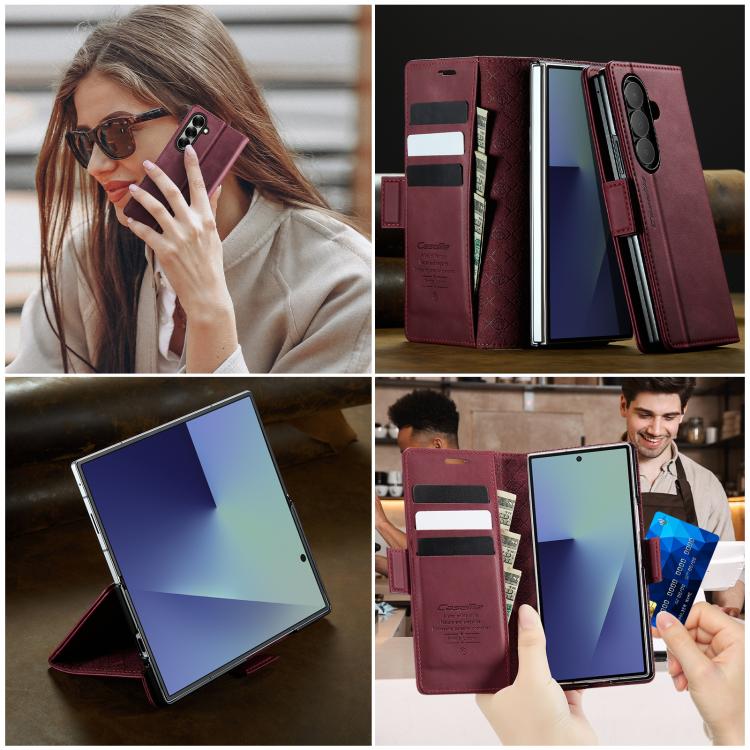 For Samsung Galaxy Z Fold7 5G CaseMe 033 Calf Leather Lining Microfibre RFID Blocking Phone Case