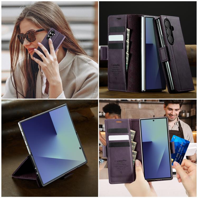 For Samsung Galaxy Z Fold7 5G CaseMe 033 Calf Leather Lining Microfibre RFID Blocking Phone Case