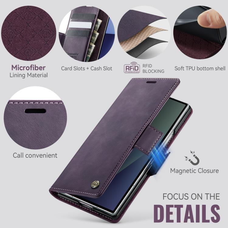 For Samsung Galaxy Z Fold7 5G CaseMe 033 Calf Leather Lining Microfibre RFID Blocking Phone Case