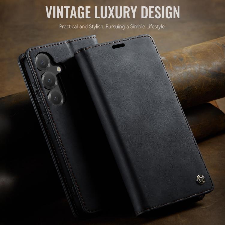 For Galaxy S25 FE 5G CaseMe 033 Calf Leather Lining Microfibre RFID Blocking Phone Case
