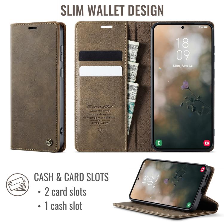 For Galaxy S25 FE 5G CaseMe 033 Calf Leather Lining Microfibre RFID Blocking Phone Case