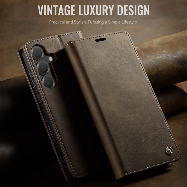 For Galaxy S25 FE 5G CaseMe 033 Calf Leather Lining Microfibre RFID Blocking Phone Case