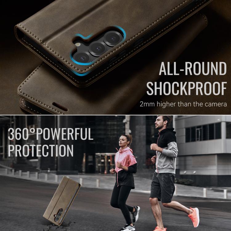 For Galaxy S25 FE 5G CaseMe 033 Calf Leather Lining Microfibre RFID Blocking Phone Case
