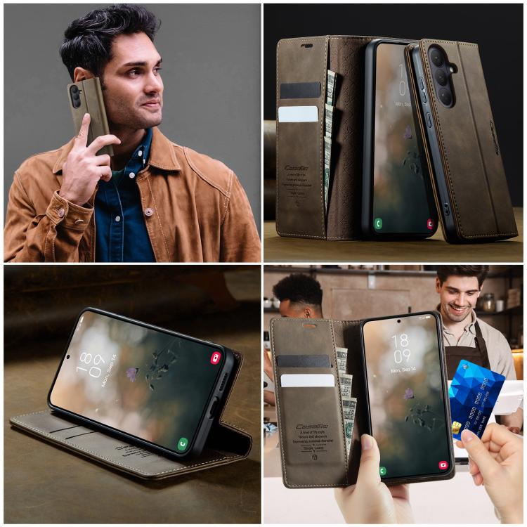 For Galaxy S26 5G CaseMe 033 Calf Leather Lining Microfibre RFID Blocking Phone Case