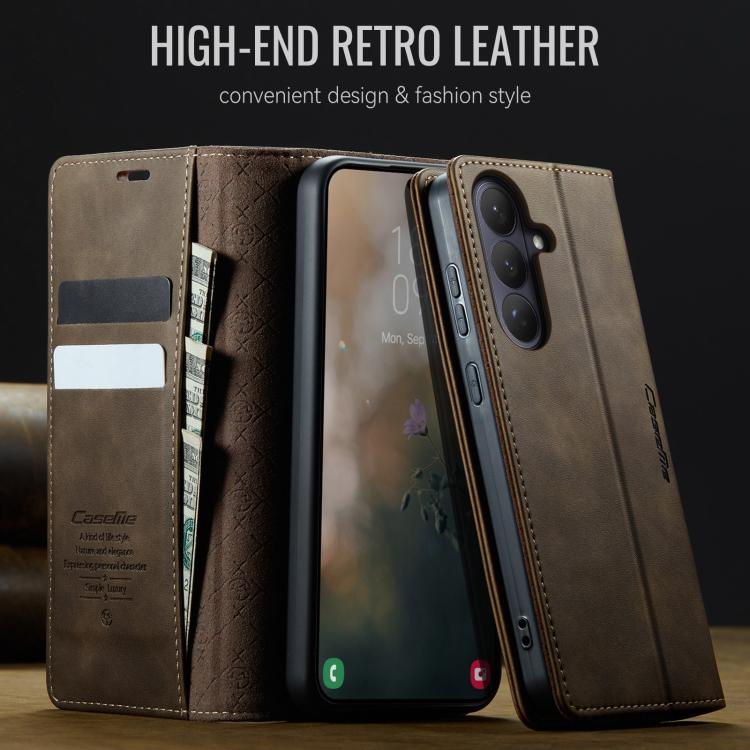 For Galaxy S26 5G CaseMe 033 Calf Leather Lining Microfibre RFID Blocking Phone Case