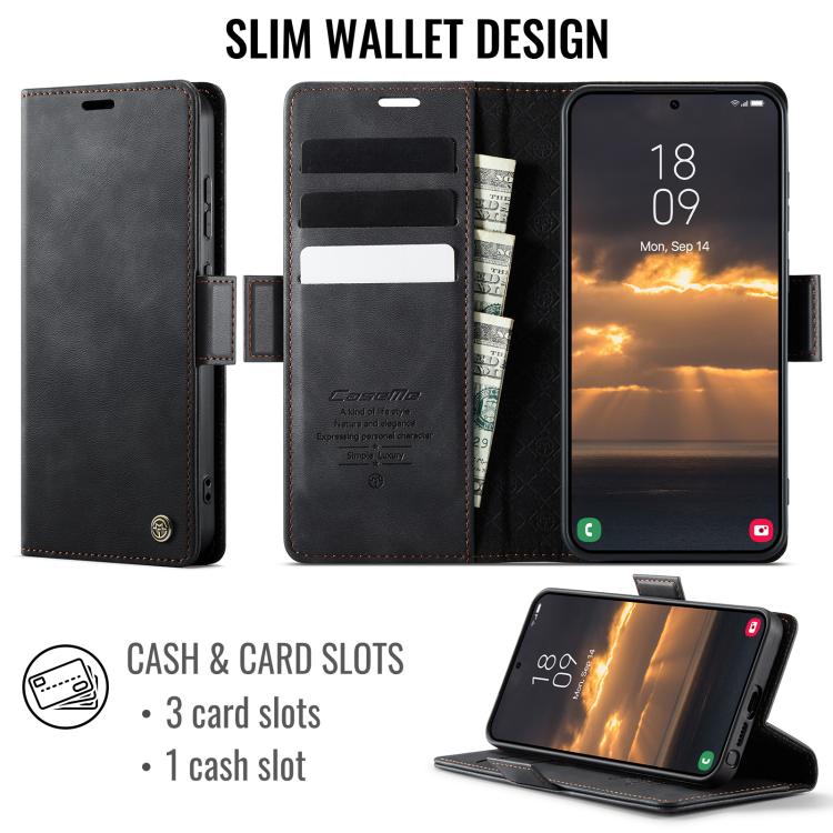 For Galaxy S26 Ultra 5G CaseMe 033 Calf Leather Lining Microfibre RFID Blocking Phone Case