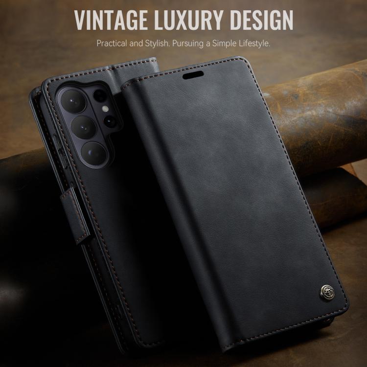 For Galaxy S26 Ultra 5G CaseMe 033 Calf Leather Lining Microfibre RFID Blocking Phone Case