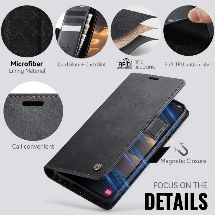 For Galaxy S26 Ultra 5G CaseMe 033 Calf Leather Lining Microfibre RFID Blocking Phone Case
