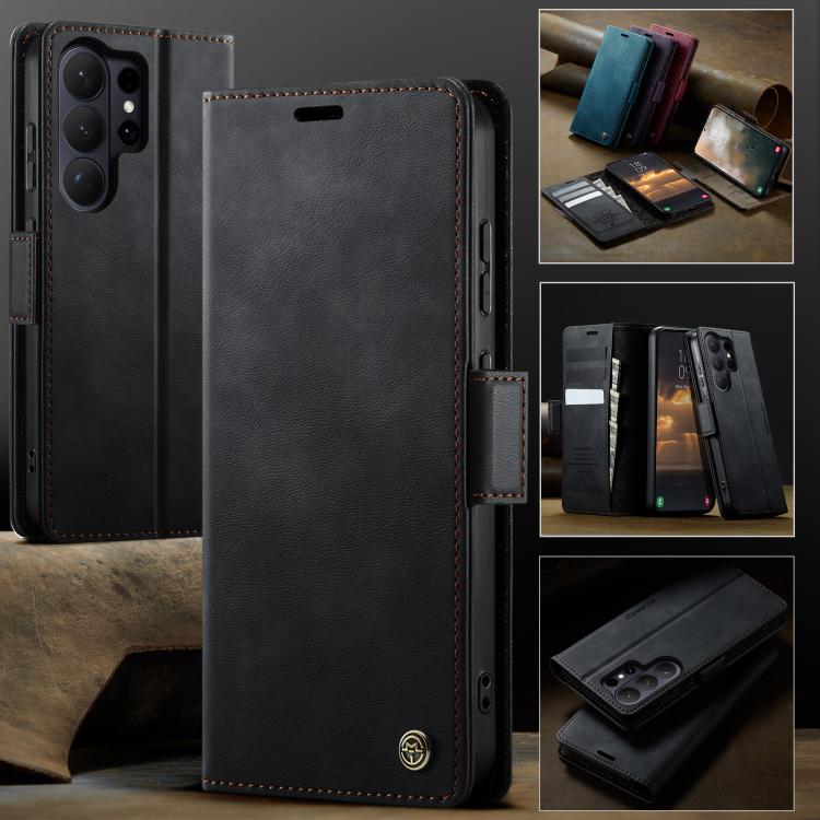 For Galaxy S26 Ultra 5G CaseMe 033 Calf Leather Lining Microfibre RFID Blocking Phone Case