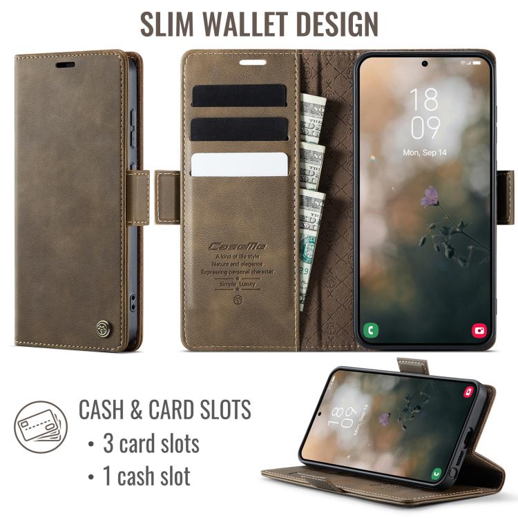 For Galaxy S26 Ultra 5G CaseMe 033 Calf Leather Lining Microfibre RFID Blocking Phone Case