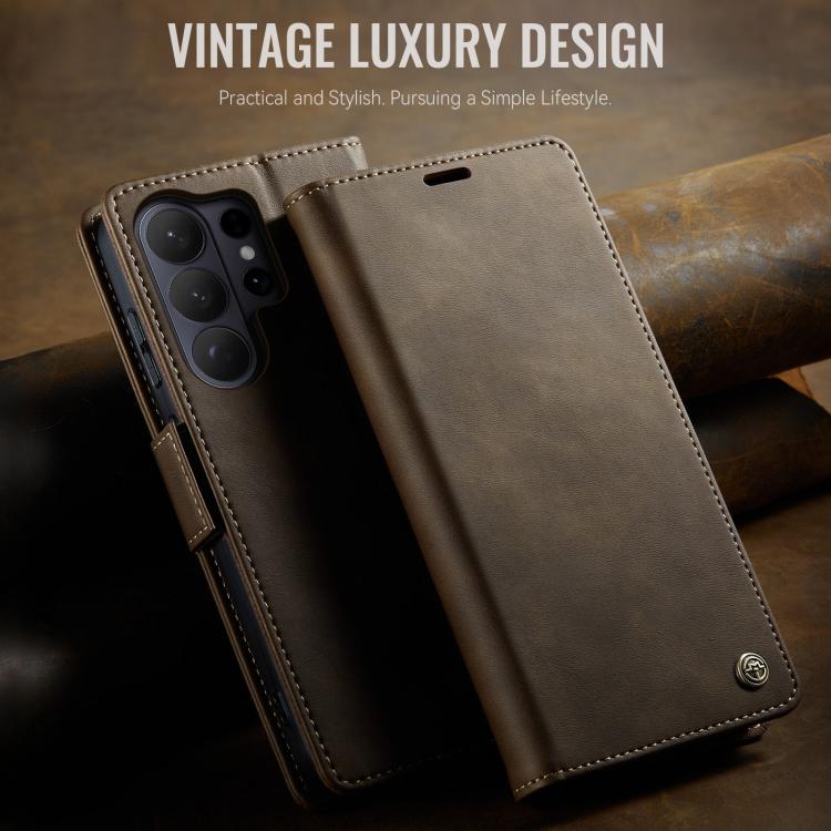 For Galaxy S26 Ultra 5G CaseMe 033 Calf Leather Lining Microfibre RFID Blocking Phone Case
