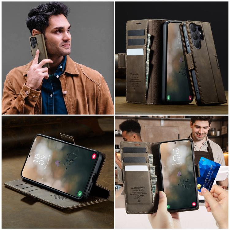 For Galaxy S26 Ultra 5G CaseMe 033 Calf Leather Lining Microfibre RFID Blocking Phone Case