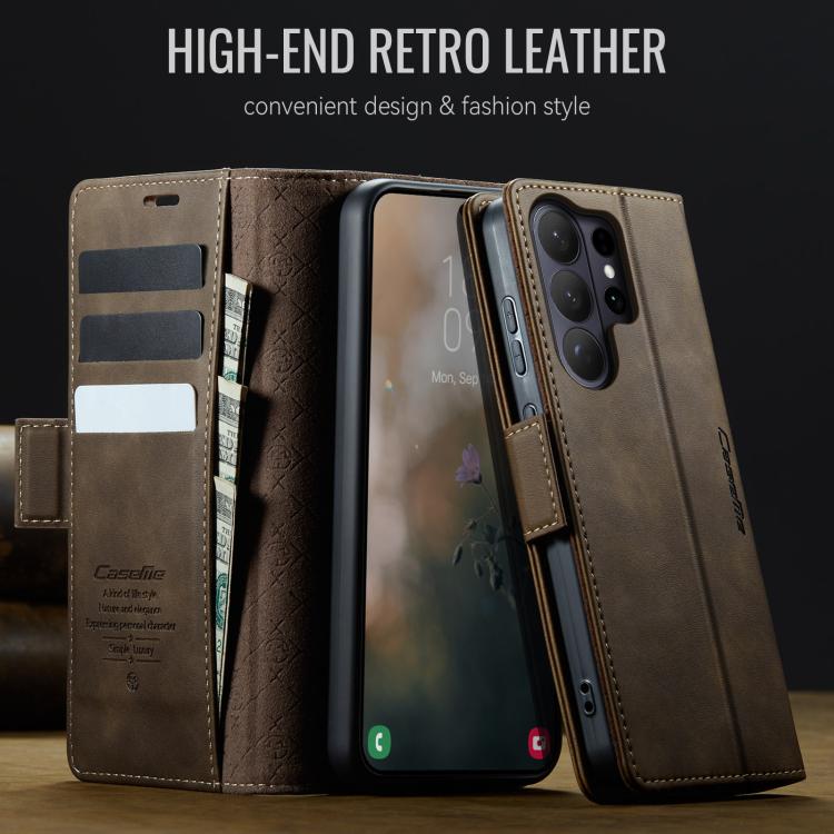For Galaxy S26 Ultra 5G CaseMe 033 Calf Leather Lining Microfibre RFID Blocking Phone Case