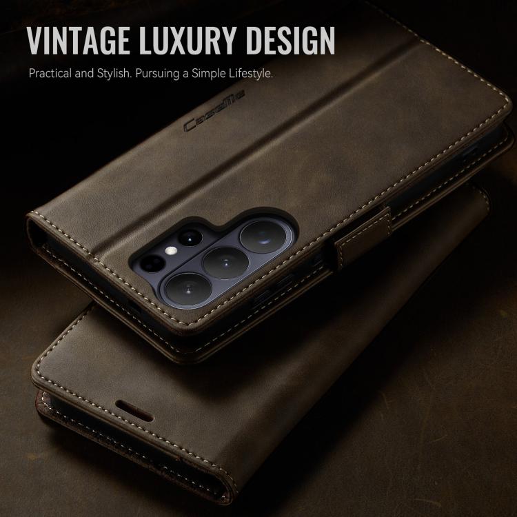 For Galaxy S26 Ultra 5G CaseMe 033 Calf Leather Lining Microfibre RFID Blocking Phone Case