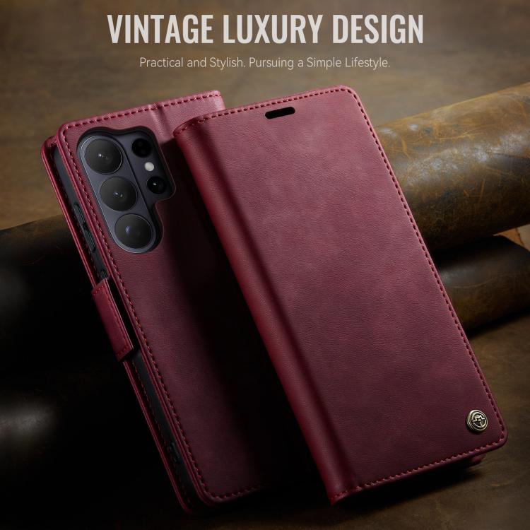 For Galaxy S26 Ultra 5G CaseMe 033 Calf Leather Lining Microfibre RFID Blocking Phone Case
