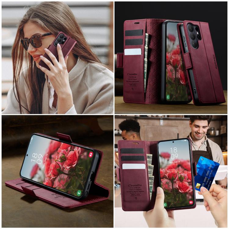 For Galaxy S26 Ultra 5G CaseMe 033 Calf Leather Lining Microfibre RFID Blocking Phone Case