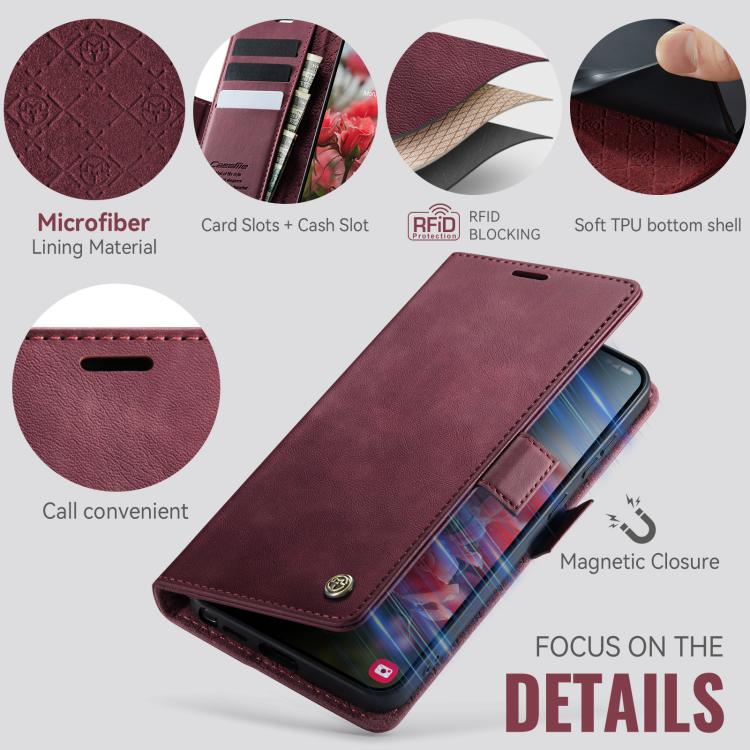 For Galaxy S26 Ultra 5G CaseMe 033 Calf Leather Lining Microfibre RFID Blocking Phone Case