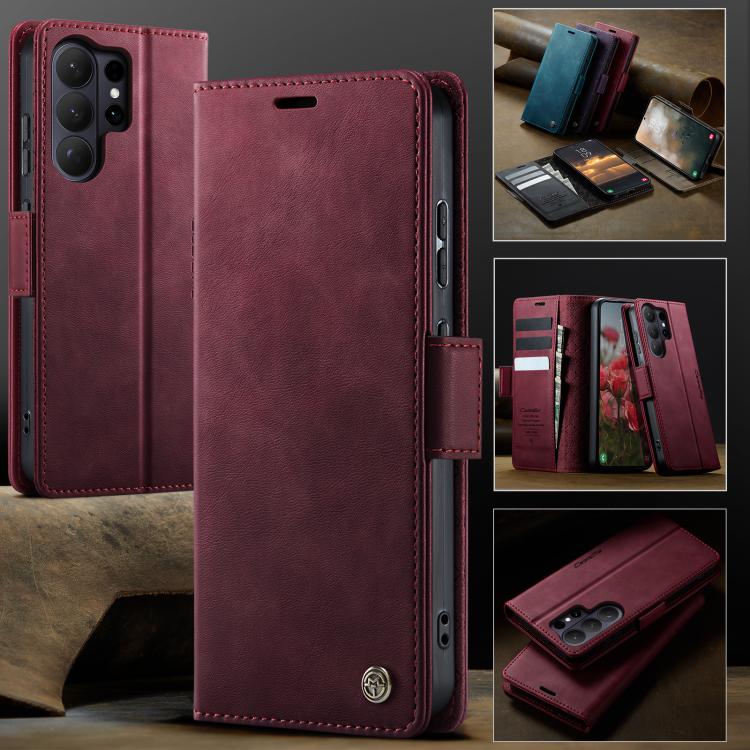 For Galaxy S26 Ultra 5G CaseMe 033 Calf Leather Lining Microfibre RFID Blocking Phone Case