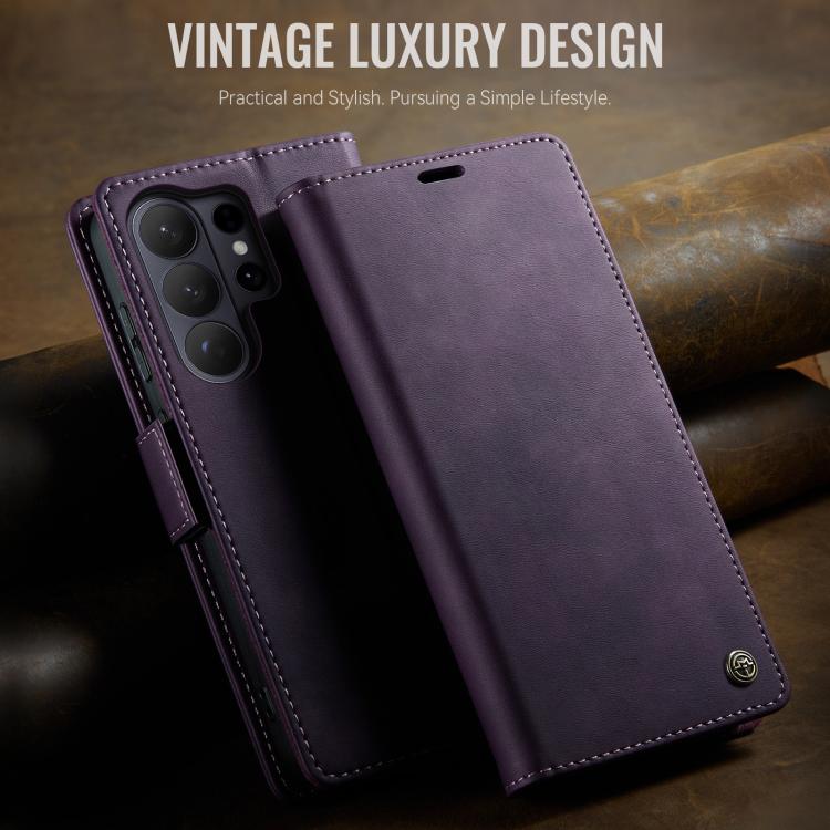 For Galaxy S26 Ultra 5G CaseMe 033 Calf Leather Lining Microfibre RFID Blocking Phone Case