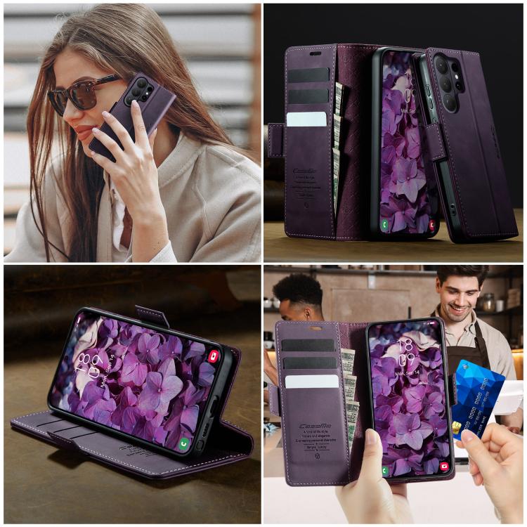 For Galaxy S26 Ultra 5G CaseMe 033 Calf Leather Lining Microfibre RFID Blocking Phone Case