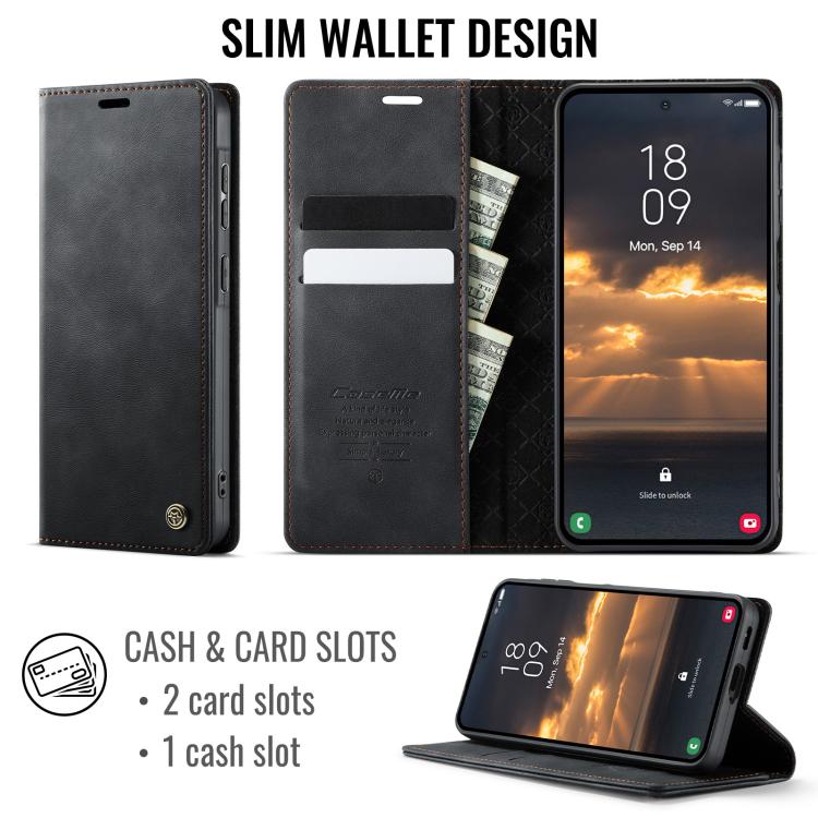 For Galaxy A57 5G CaseMe 033 Calf Leather Lining Microfibre RFID Blocking Phone Case