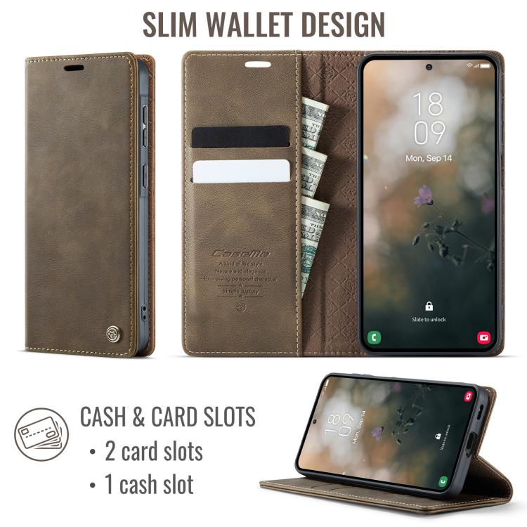 For Galaxy A57 5G CaseMe 033 Calf Leather Lining Microfibre RFID Blocking Phone Case
