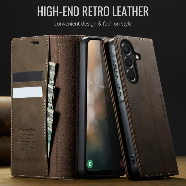 For Galaxy A57 5G CaseMe 033 Calf Leather Lining Microfibre RFID Blocking Phone Case