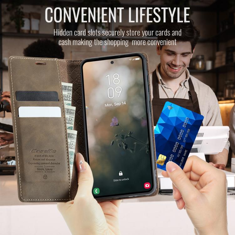 For Galaxy A57 5G CaseMe 033 Calf Leather Lining Microfibre RFID Blocking Phone Case