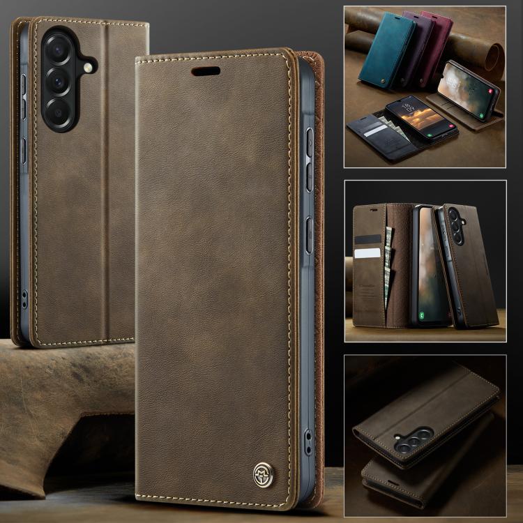 For Galaxy A57 5G CaseMe 033 Calf Leather Lining Microfibre RFID Blocking Phone Case