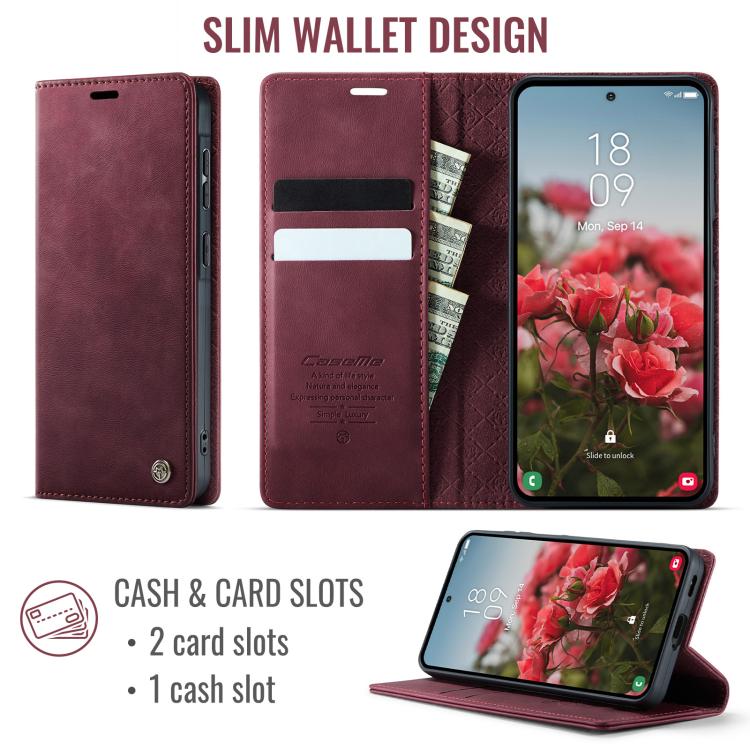 For Galaxy A57 5G CaseMe 033 Calf Leather Lining Microfibre RFID Blocking Phone Case