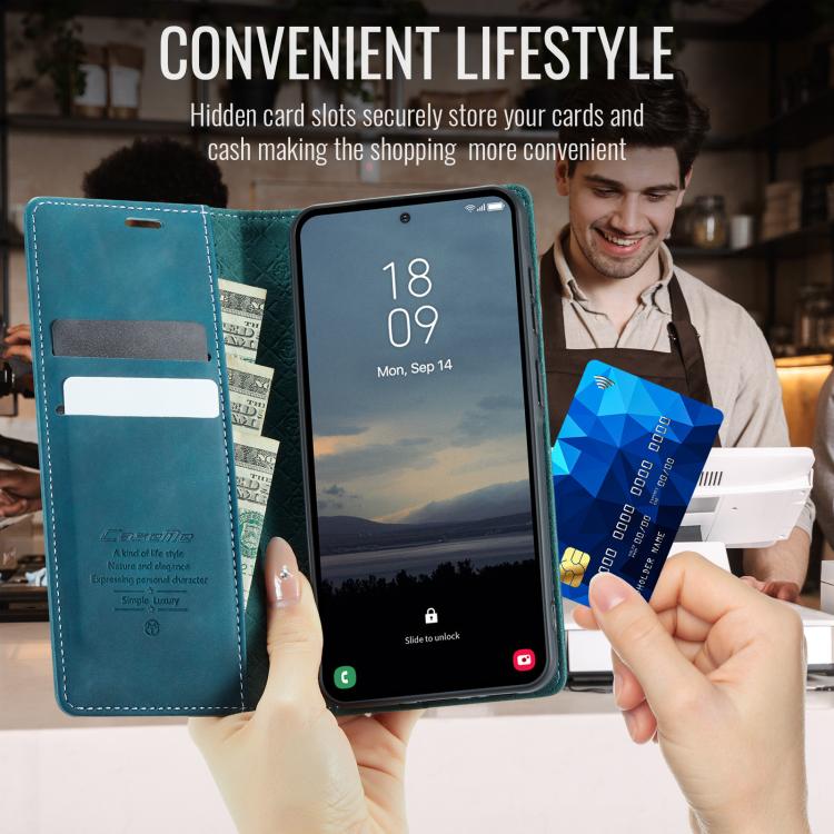 For Galaxy A57 5G CaseMe 033 Calf Leather Lining Microfibre RFID Blocking Phone Case