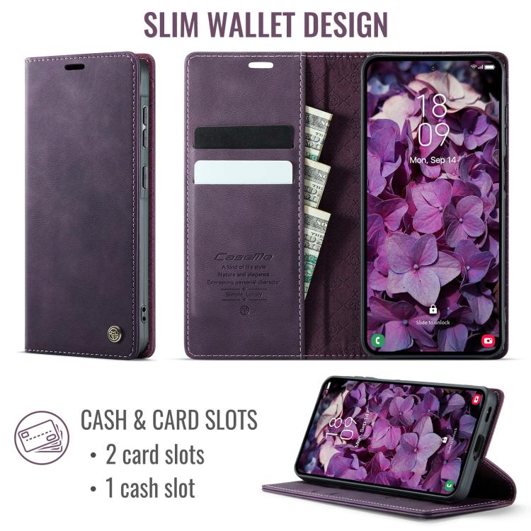 For Galaxy A57 5G CaseMe 033 Calf Leather Lining Microfibre RFID Blocking Phone Case