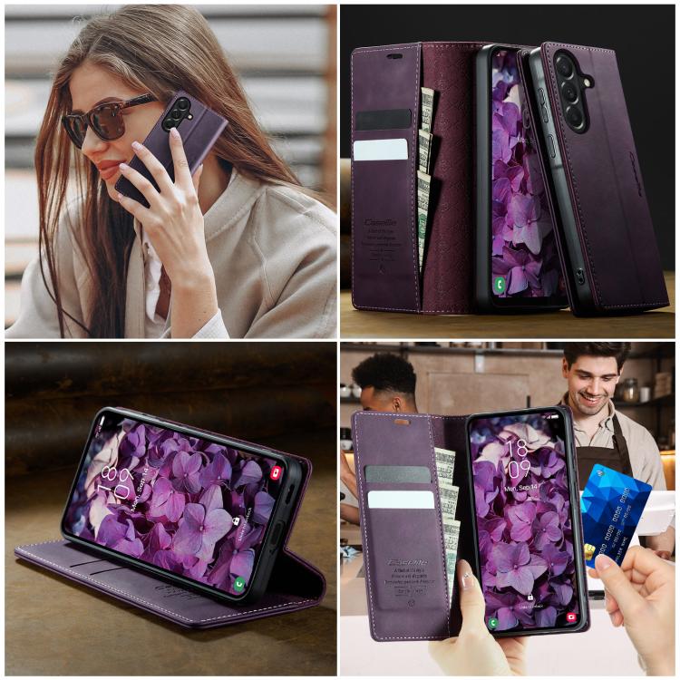 For Galaxy A57 5G CaseMe 033 Calf Leather Lining Microfibre RFID Blocking Phone Case