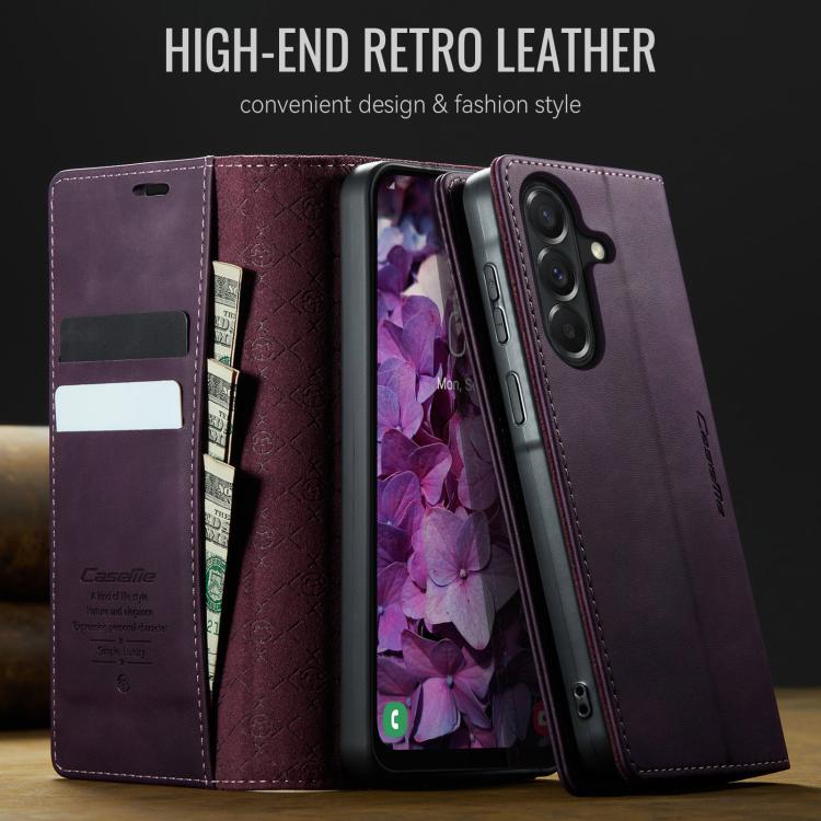 For Galaxy A57 5G CaseMe 033 Calf Leather Lining Microfibre RFID Blocking Phone Case