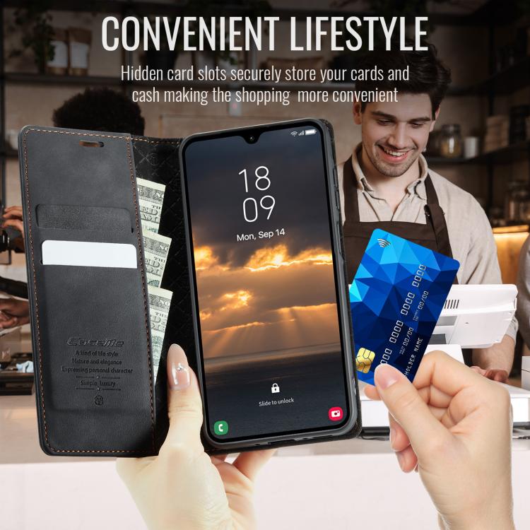 For Galaxy A27 5G CaseMe 033 Calf Leather Lining Microfibre RFID Blocking Phone Case