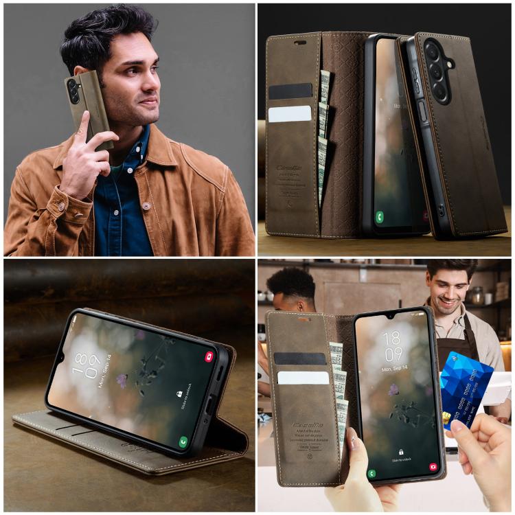 For Galaxy A27 5G CaseMe 033 Calf Leather Lining Microfibre RFID Blocking Phone Case