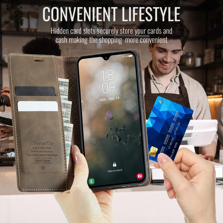 For Galaxy A27 5G CaseMe 033 Calf Leather Lining Microfibre RFID Blocking Phone Case