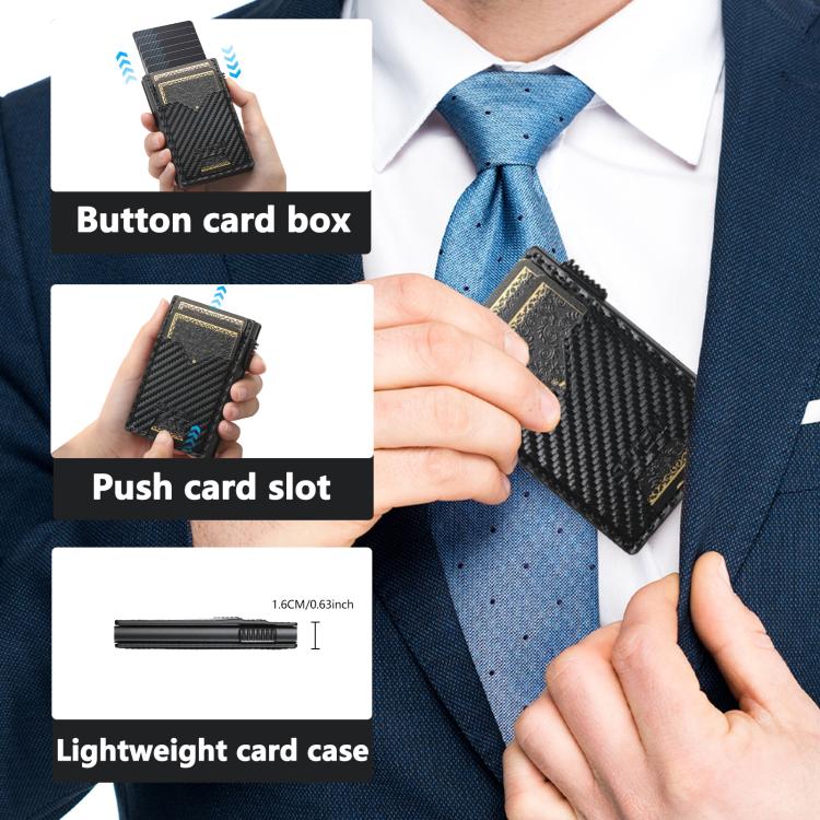 The Suteni carbon fiber pattern double-sided card insertion button automatically ejects the card box - Black
