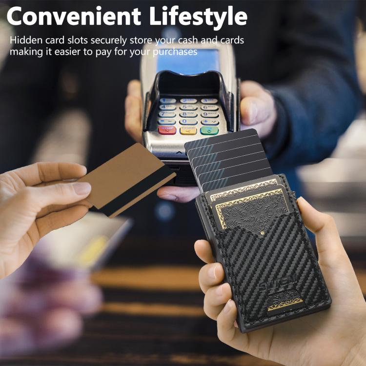 The Suteni carbon fiber pattern double-sided card insertion button automatically ejects the card box - Black