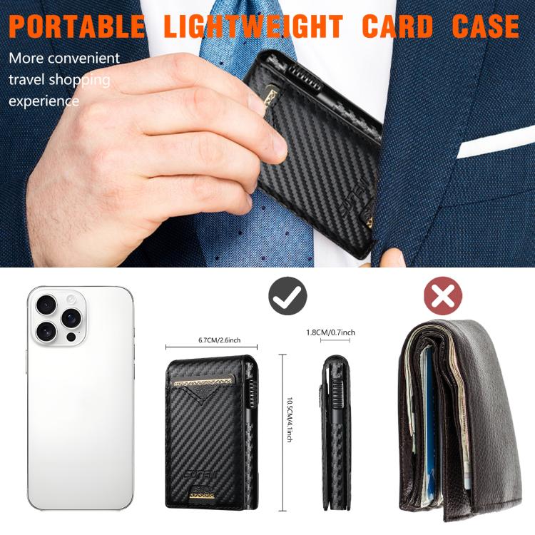 The Suteni carbon fiber pattern button automatically pops out the veneered printed card box - Black