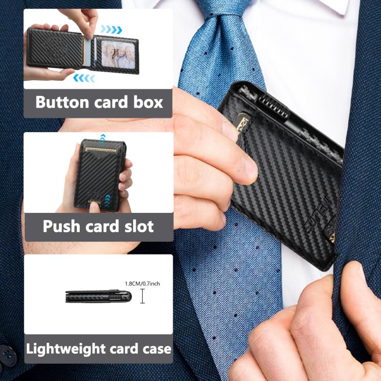 The Suteni carbon fiber pattern button automatically pops out the veneered printed card box - Black